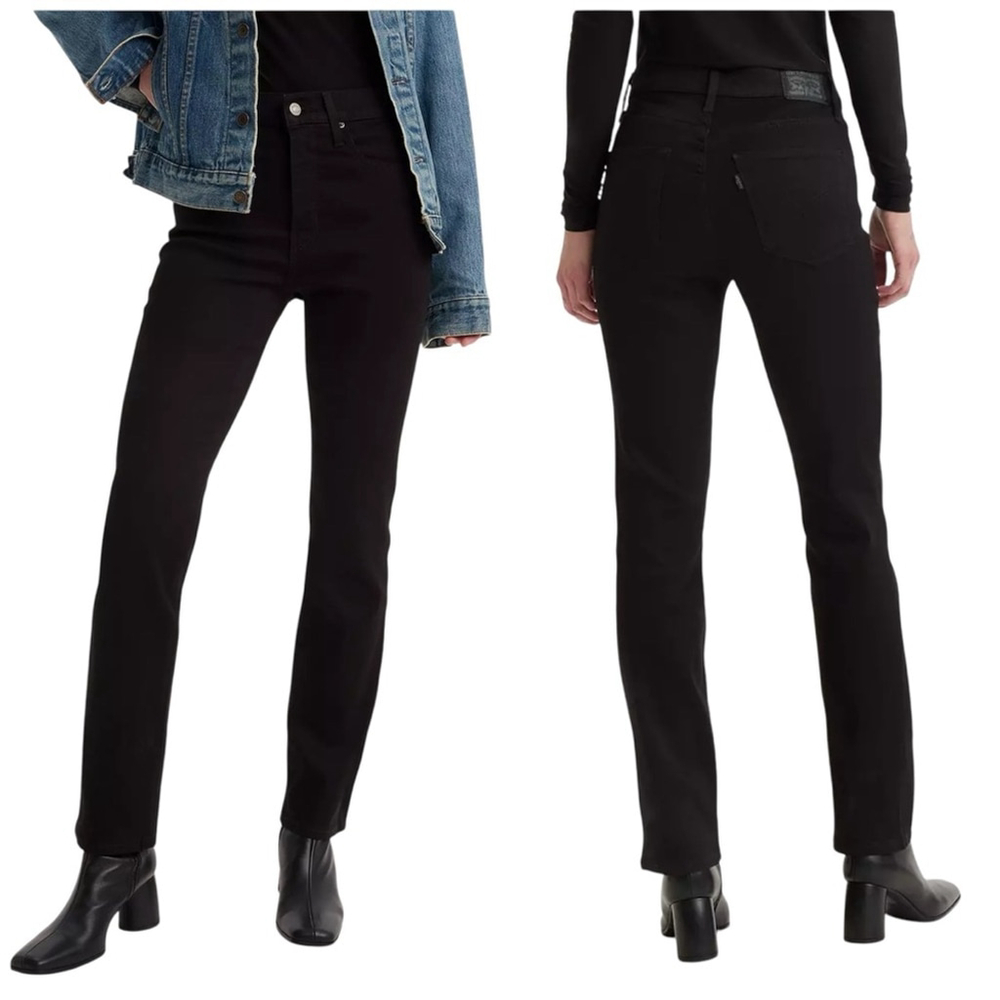 Levi's 724 High Rise Slim Straight Leg Black Stretch Denim Jeans